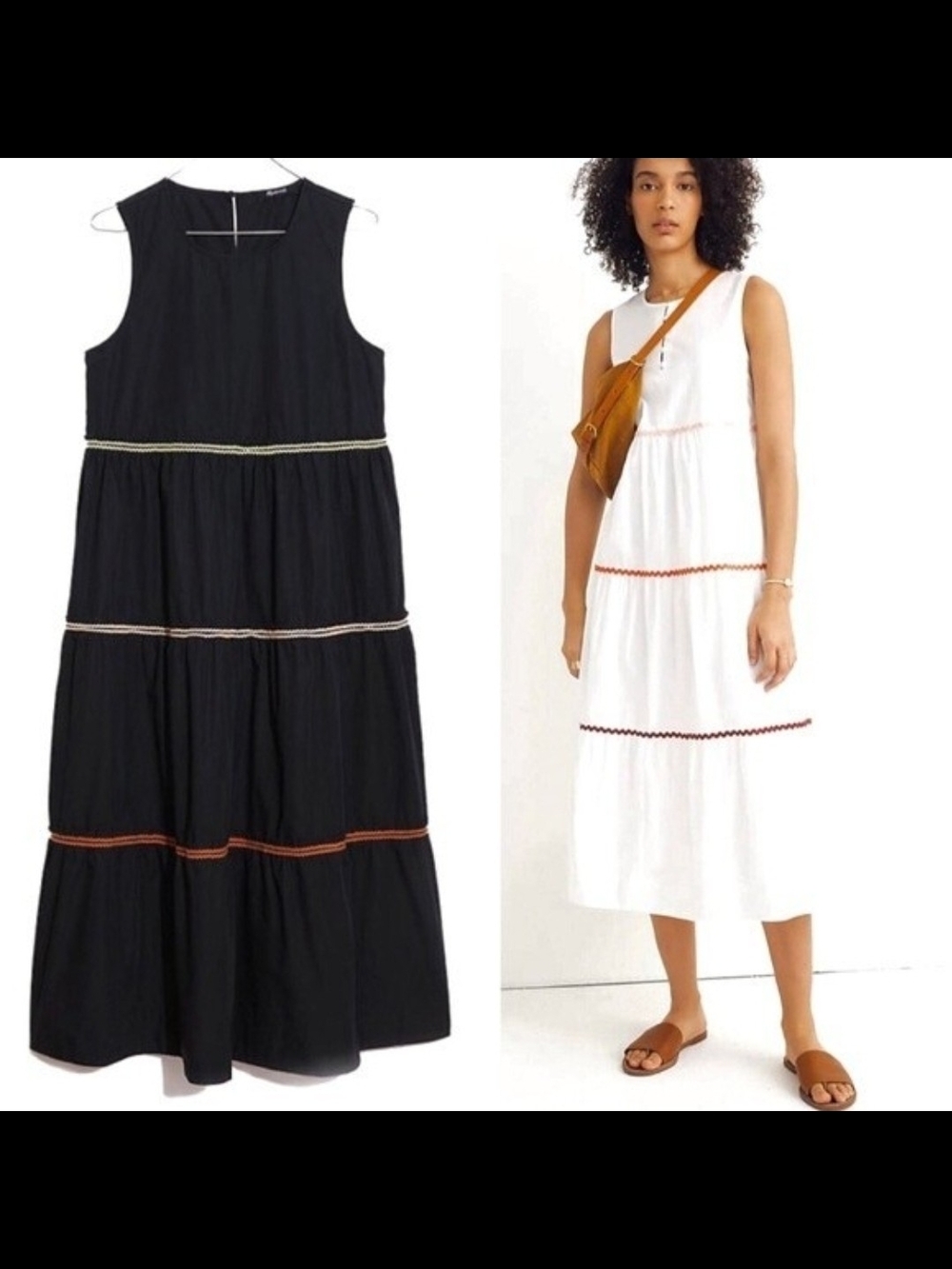 Madewell Rickrack Cattail Tiered Midi Dress Size M